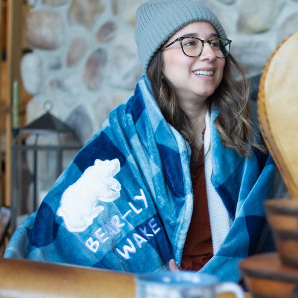 Pavilion Gift Company Bear-ly Awake 50" X 60" Royal Plush Blanket