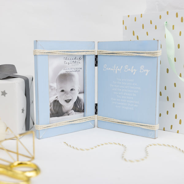 Pavilion Gift Company Beautiful Baby Boy 5.5" X 7.5" Hinged Sentiment Frame (Holds 4" X 6" Photo)