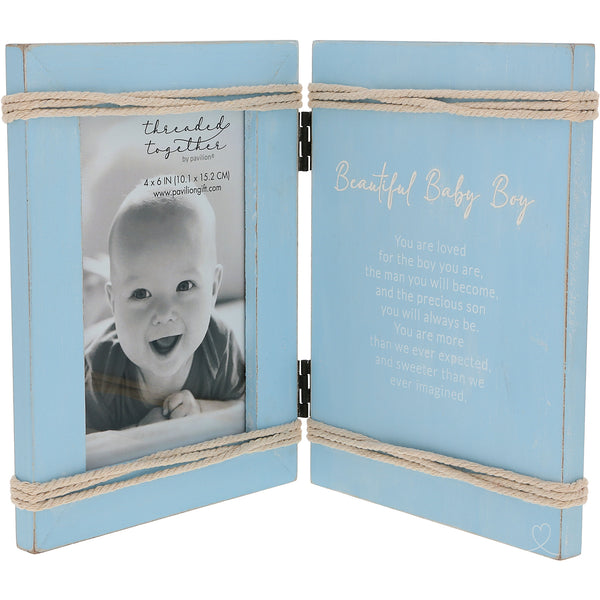 pavilion gift company Beautiful Baby Boy 5.5" x 7.5" Hinged Sentiment Frame (Holds 4" x 6" Photo)