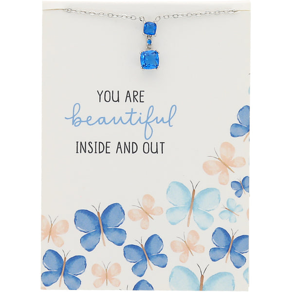 pavilion gift company Beautiful Blue Topaz 16.5"-18.5" White Gold Plated Necklace with Cubic Zirconia Stones