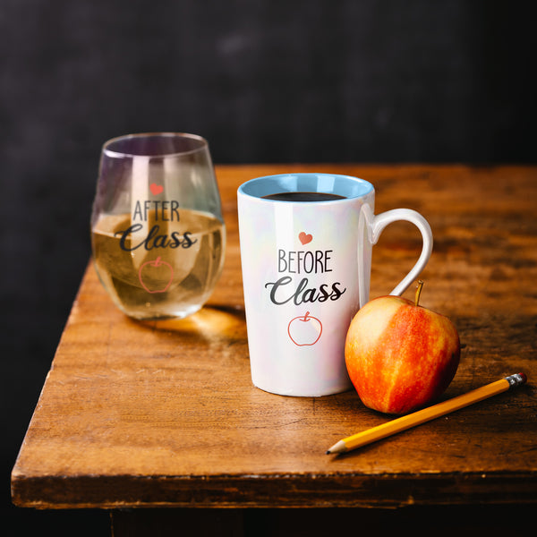 Pavilion Gift Company Before & After Class 18 Oz Stemless Glass & 15 Oz Latte Cup Set
