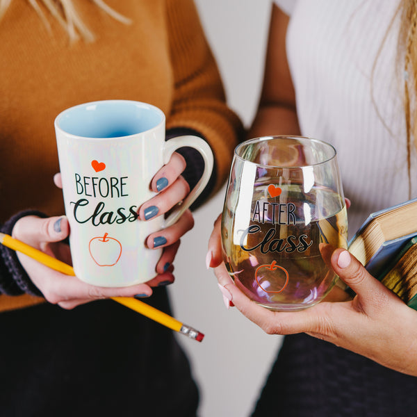 Pavilion Gift Company Before & After Class 18 Oz Stemless Glass & 15 Oz Latte Cup Set