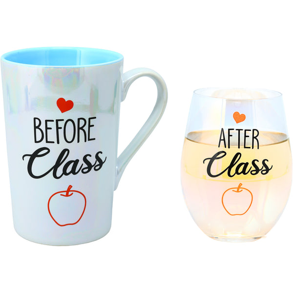 pavilion gift company Before & After Class 18 oz Stemless Glass & 15 oz Latte Cup Set