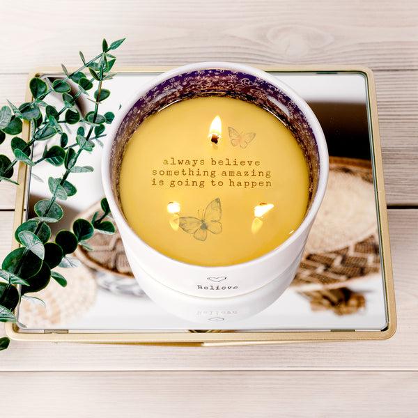 Pavilion Gift Company Believe 10 Oz 100% Soy Wax Reveal Triple Wick Candle Scent: Tranquility