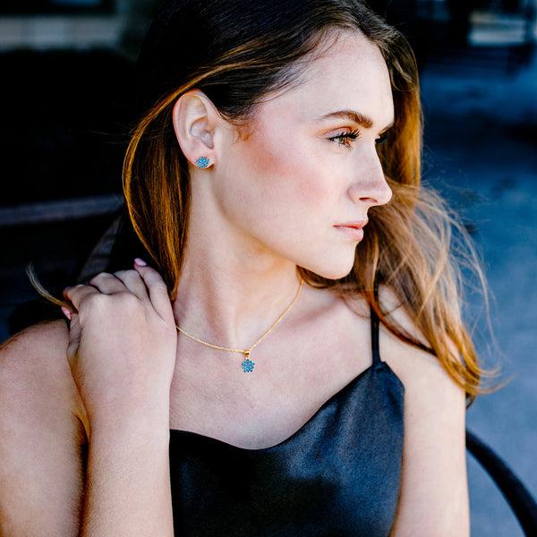 Pavilion Gift Company Believe Floral Burst Aquamarine Zircon - 16.5"-18.5" Inspirational 18K Gold Plated Gift Set