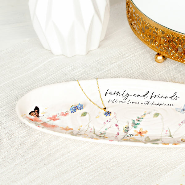 Pavilion Gift Company Believe Floral Burst Aquamarine Zircon - 16.5"-18.5" Inspirational 18K Gold Plated Gift Set