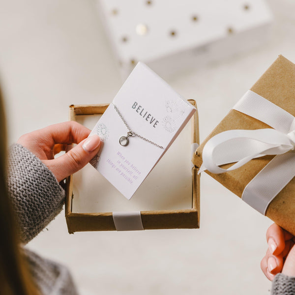 Pavilion Gift Company Believe White Whisper Opal 16.5"-18.5" Rhodium Plated Inspirational Necklace