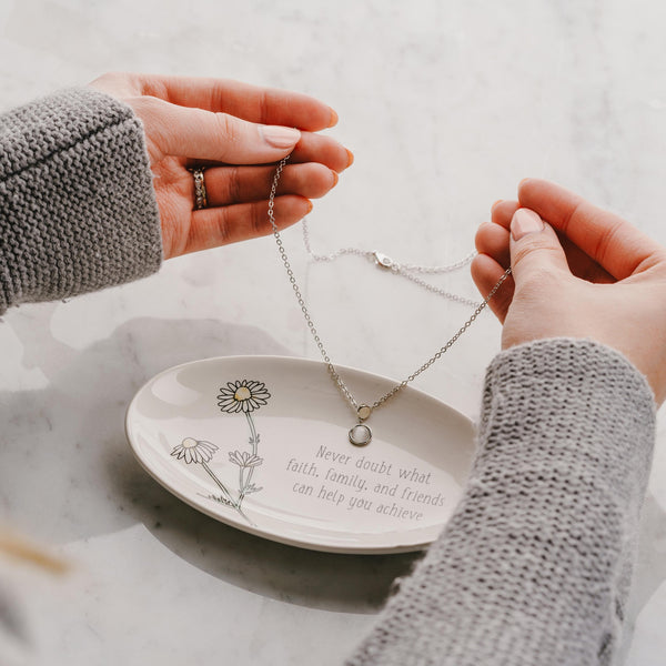 Pavilion Gift Company Believe White Whisper Opal 16.5"-18.5" Rhodium Plated Inspirational Necklace