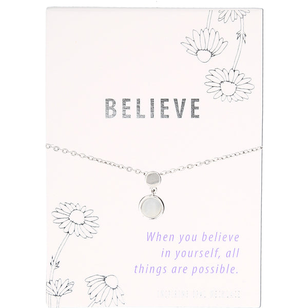 pavilion gift company Believe White Whisper Opal 16.5"-18.5" Rhodium Plated Inspirational Necklace