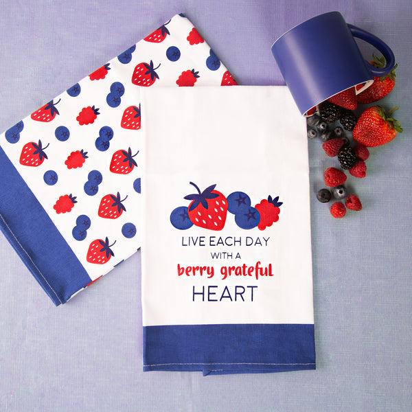 Pavilion Gift Company Berry Grateful Tea Towel Gift Set (2 - 19.75" X 27.5")