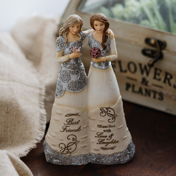 Pavilion Gift Company Best Friends 6" Double Figurine Holding Flowers