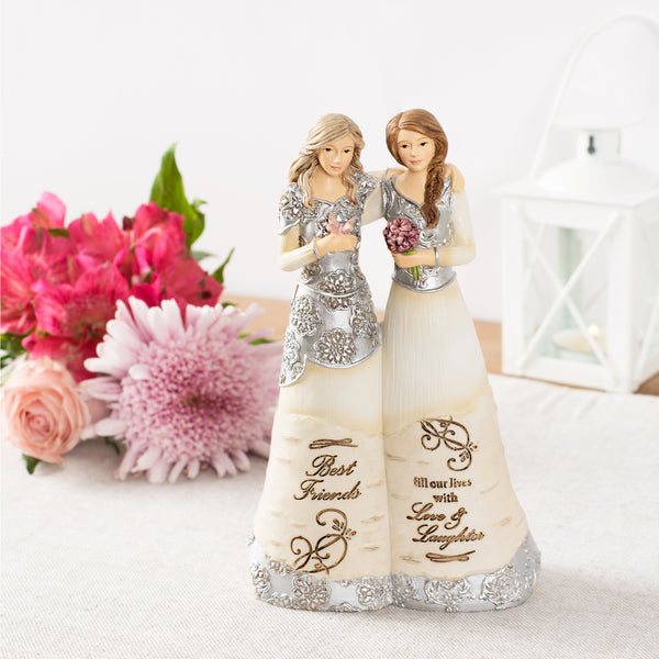 Pavilion Gift Company Best Friends 6" Double Figurine Holding Flowers