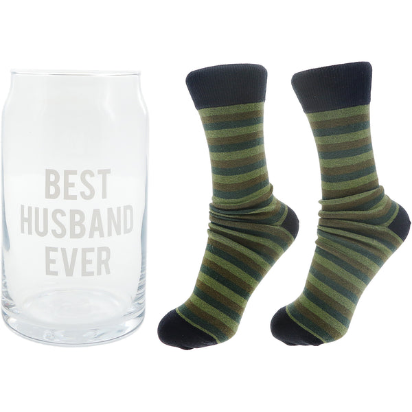 Pavilion Gift Company Best Husband 16 Oz Beer Can Glass And Sock Set
