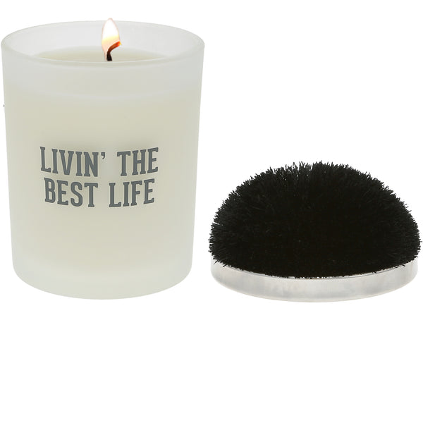 pavilion gift company Best Life Black - 5.5 oz - 100% Soy Wax Candle with Pom Pom Lid Scent: Tranquility