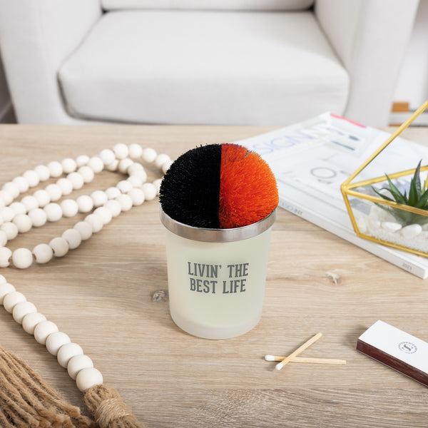 Pavilion Gift Company Best Life Black & Orange - 5.5 Oz - 100% Soy Wax Candle With Pom Pom Lid Scent: Tranquility