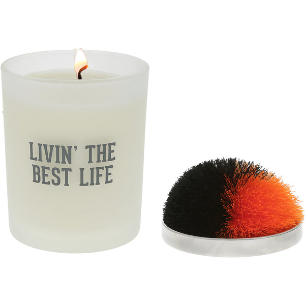 pavilion gift company Best Life Black & Orange - 5.5 oz - 100% Soy Wax Candle with Pom Pom Lid Scent: Tranquility