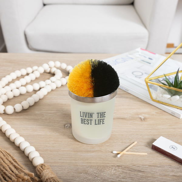 Pavilion Gift Company Best Life Black & Yellow - 5.5 Oz - 100% Soy Wax Candle With Pom Pom Lid Scent: Tranquility