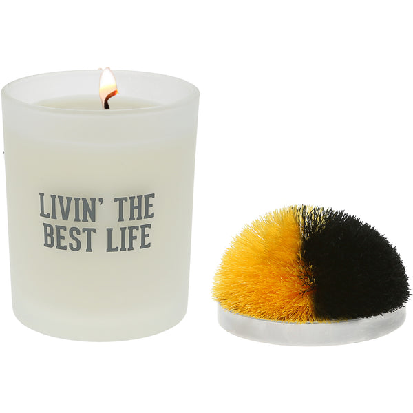 pavilion gift company Best Life Black & Yellow - 5.5 oz - 100% Soy Wax Candle with Pom Pom Lid Scent: Tranquility