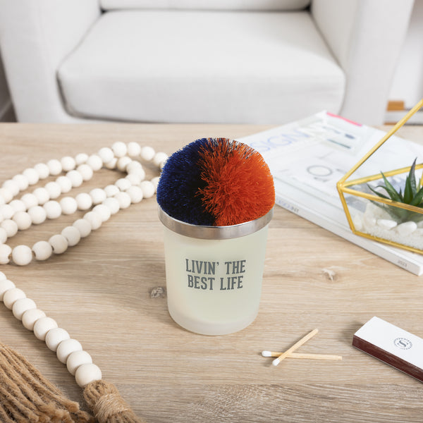 Pavilion Gift Company Best Life Blue & Orange - 5.5 Oz - 100% Soy Wax Candle With Pom Pom Lid Scent: Tranquility