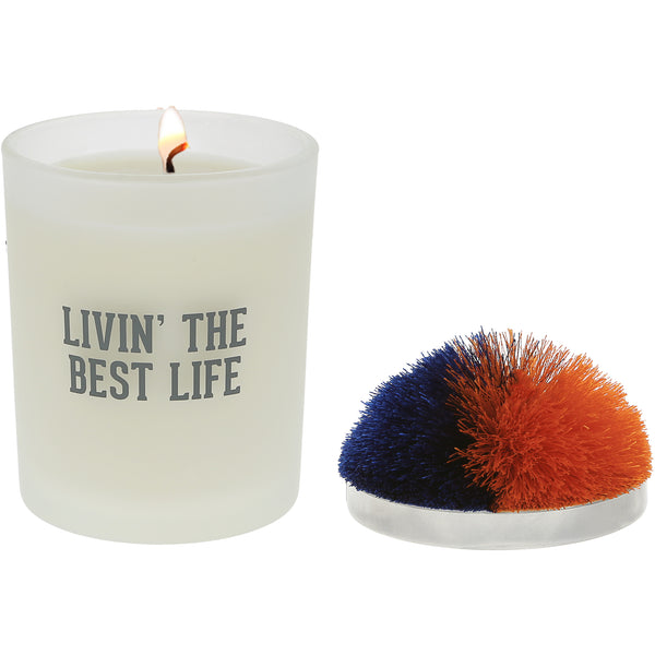 pavilion gift company Best Life Blue & Orange - 5.5 oz - 100% Soy Wax Candle with Pom Pom Lid Scent: Tranquility