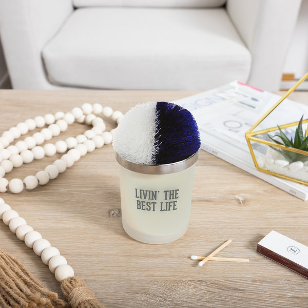 Pavilion Gift Company Best Life Blue & White - 5.5 Oz - 100% Soy Wax Candle With Pom Pom Lid Scent: Tranquility