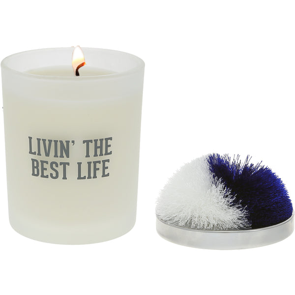 pavilion gift company Best Life Blue & White - 5.5 oz - 100% Soy Wax Candle with Pom Pom Lid Scent: Tranquility
