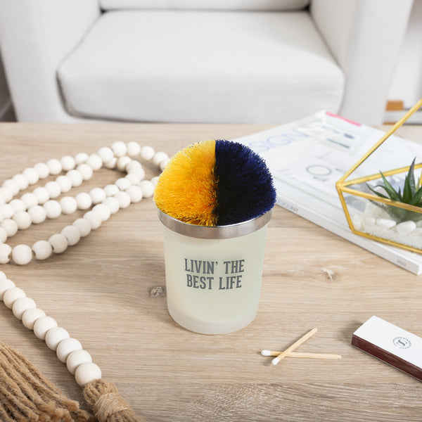 Pavilion Gift Company Best Life Blue & Yellow - 5.5 Oz - 100% Soy Wax Candle With Pom Pom Lid Scent: Tranquility