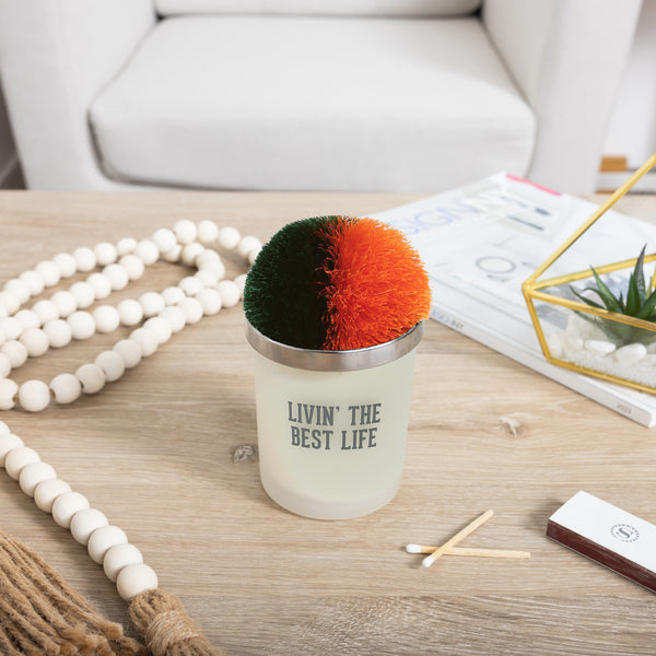 Pavilion Gift Company Best Life Green & Orange - 5.5 Oz - 100% Soy Wax Candle With Pom Pom Lid Scent: Tranquility