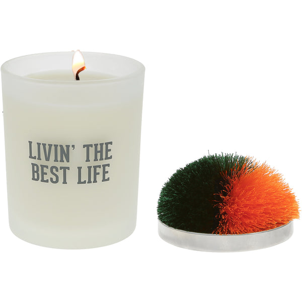 pavilion gift company Best Life Green & Orange - 5.5 oz - 100% Soy Wax Candle with Pom Pom Lid Scent: Tranquility