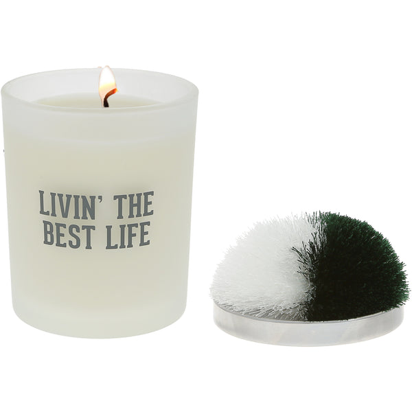 pavilion gift company Best Life Green & White - 5.5 oz - 100% Soy Wax Candle with Pom Pom Lid Scent: Tranquility