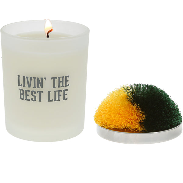 pavilion gift company Best Life Green & Yellow - 5.5 oz - 100% Soy Wax Candle with Pom Pom Lid Scent: Tranquility