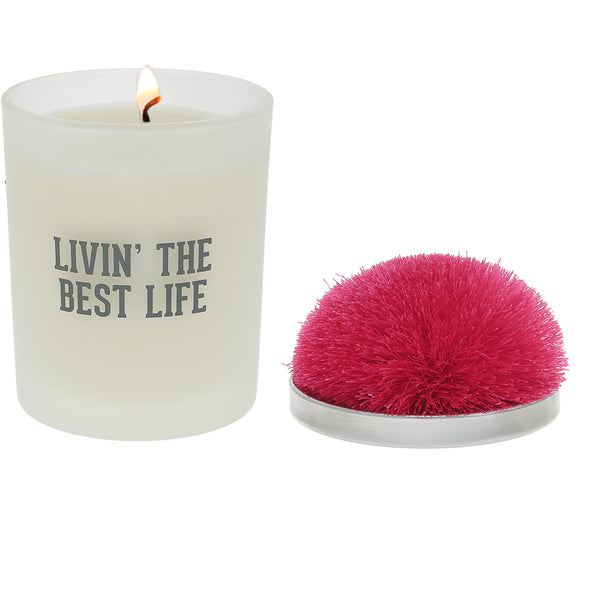 pavilion gift company Best Life Hot Pink - 5.5 oz - 100% Soy Wax Candle with Pom Pom Lid Scent: Tranquility