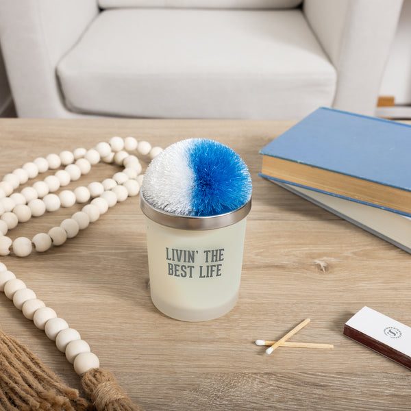 Pavilion Gift Company Best Life Light Blue & White - 5.5 Oz - 100% Soy Wax Candle With Pom Pom Lid Scent: Tranquility