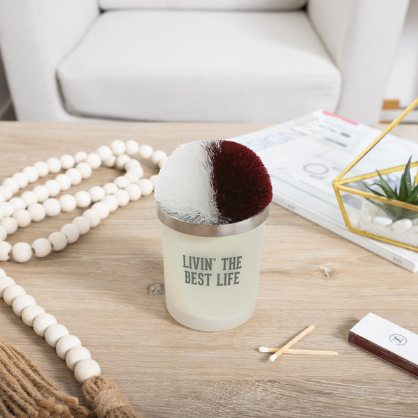 Pavilion Gift Company Best Life Maroon & White - 5.5 Oz - 100% Soy Wax Candle With Pom Pom Lid Scent: Tranquility
