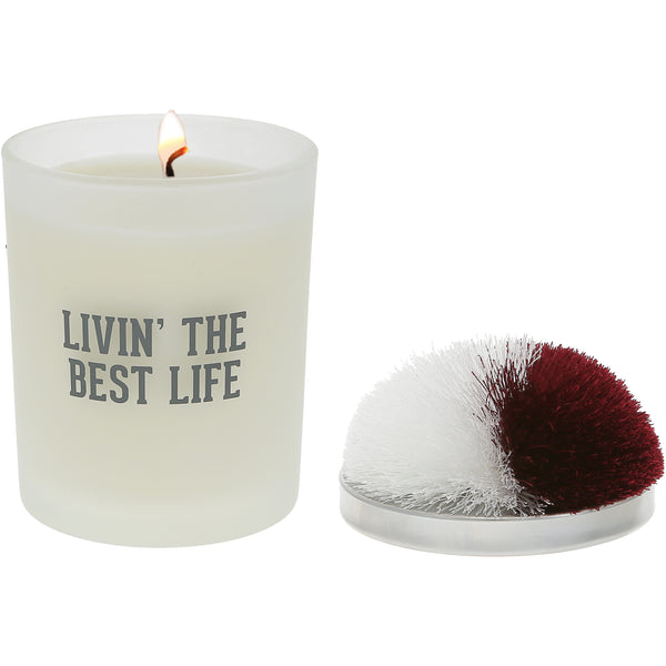 pavilion gift company Best Life Maroon & White - 5.5 oz - 100% Soy Wax Candle with Pom Pom Lid Scent: Tranquility