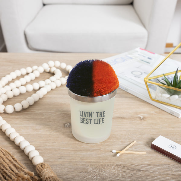 Pavilion Gift Company Best Life Navy & Orange - 5.5 Oz - 100% Soy Wax Candle With Pom Pom Lid Scent: Tranquility