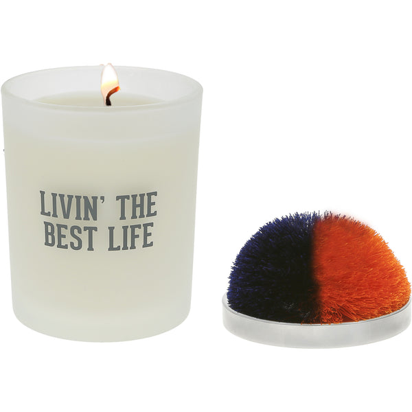 pavilion gift company Best Life Navy & Orange - 5.5 oz - 100% Soy Wax Candle with Pom Pom Lid Scent: Tranquility
