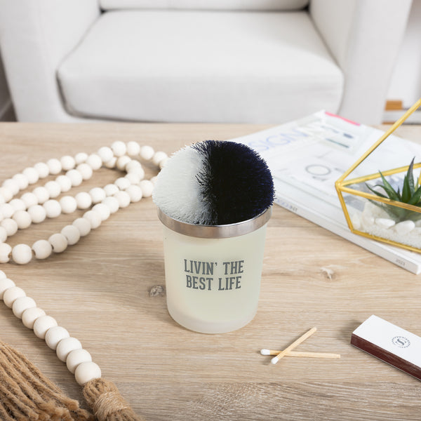 Pavilion Gift Company Best Life Navy & White - 5.5 Oz - 100% Soy Wax Candle With Pom Pom Lid Scent: Tranquility