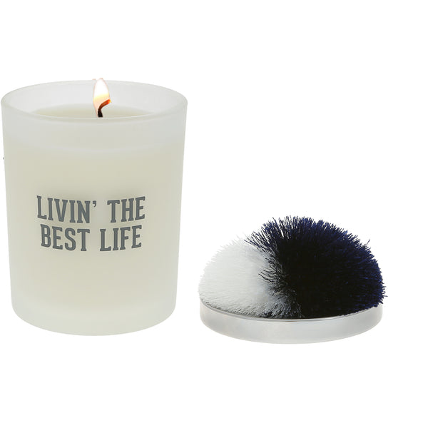pavilion gift company Best Life Navy & White - 5.5 oz - 100% Soy Wax Candle with Pom Pom Lid Scent: Tranquility