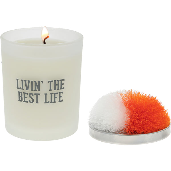 pavilion gift company Best Life Orange & White - 5.5 oz - 100% Soy Wax Candle with Pom Pom Lid Scent: Tranquility