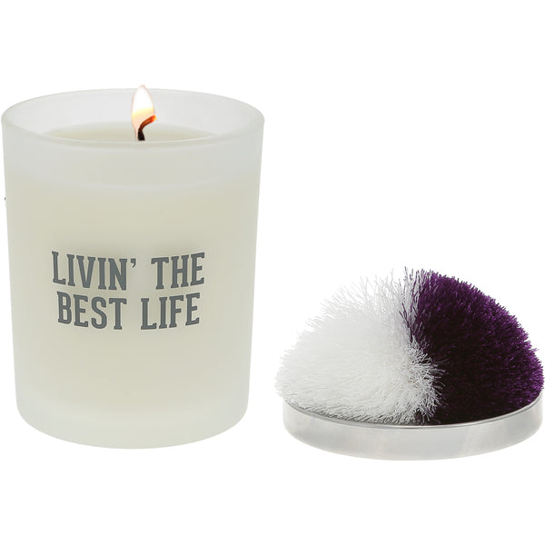 pavilion gift company Best Life Purple & White - 5.5 oz - 100% Soy Wax Candle with Pom Pom Lid Scent: Tranquility