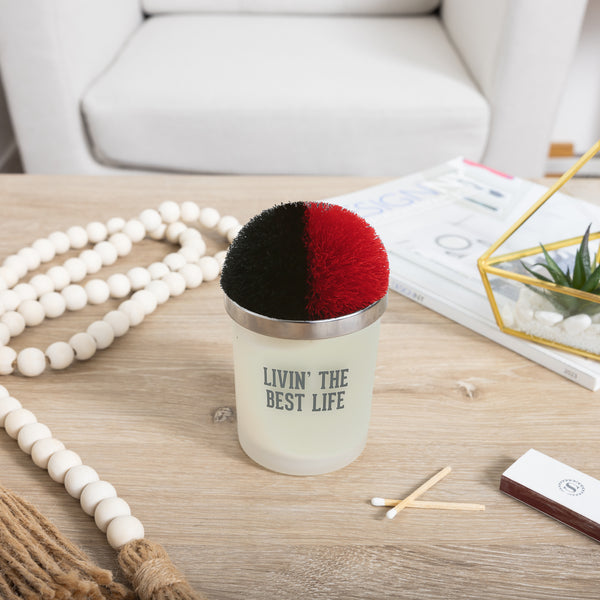 Pavilion Gift Company Best Life Red & Black - 5.5 Oz - 100% Soy Wax Candle With Pom Pom Lid Scent: Tranquility