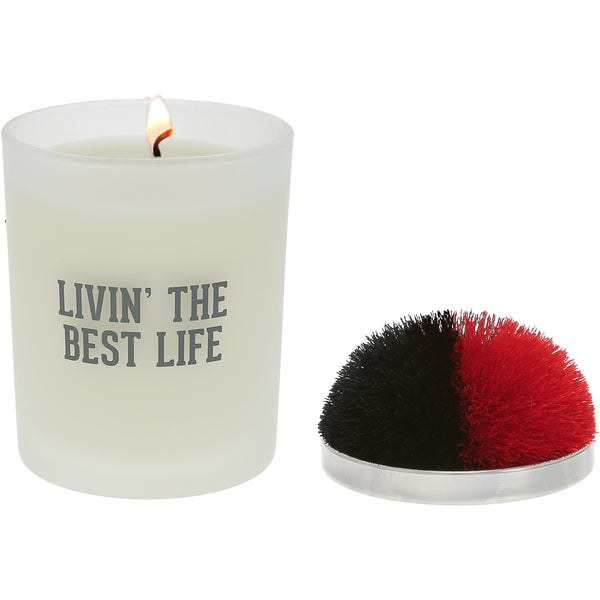 pavilion gift company Best Life Red & Black - 5.5 oz - 100% Soy Wax Candle with Pom Pom Lid Scent: Tranquility
