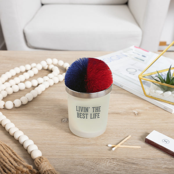 Pavilion Gift Company Best Life Red & Blue - 5.5 Oz - 100% Soy Wax Candle With Pom Pom Lid Scent: Tranquility