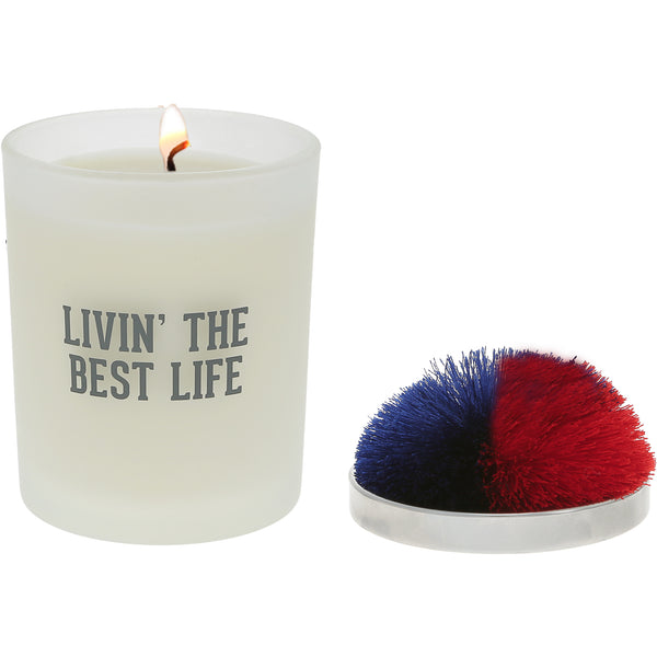 pavilion gift company Best Life Red & Blue - 5.5 oz - 100% Soy Wax Candle with Pom Pom Lid Scent: Tranquility