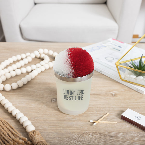 Pavilion Gift Company Best Life Red & White - 5.5 Oz - 100% Soy Wax Candle With Pom Pom Lid Scent: Tranquility