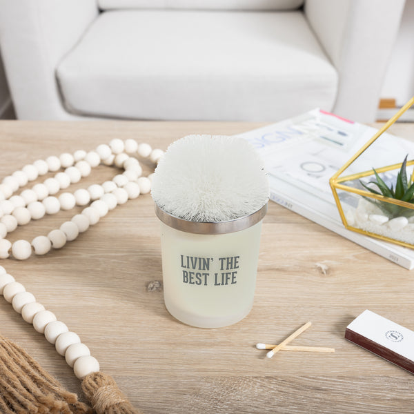 Pavilion Gift Company Best Life White - 5.5 Oz - 100% Soy Wax Candle With Pom Pom Lid Scent: Tranquility