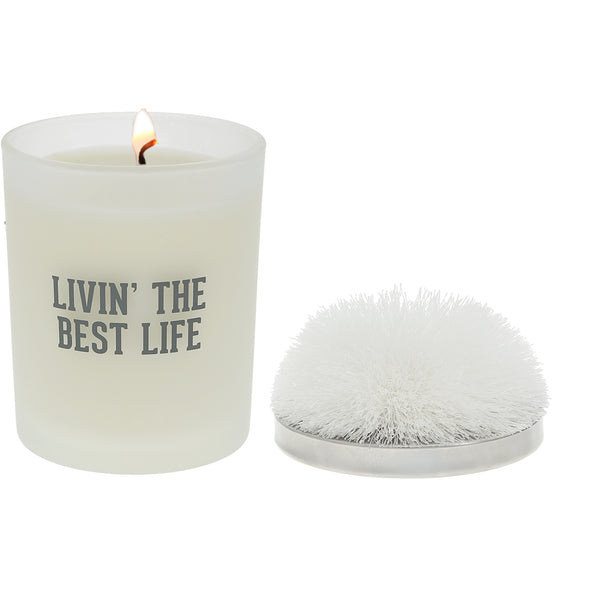 pavilion gift company Best Life White - 5.5 oz - 100% Soy Wax Candle with Pom Pom Lid Scent: Tranquility
