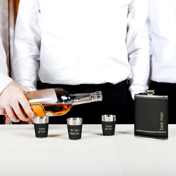 Pavilion Gift Company Best Man One 8 Oz Flask & Two 1.5 Oz Shot Glasses In A Gift Box
