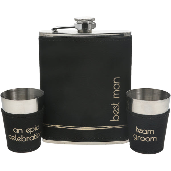 pavilion gift company Best Man One 8 oz Flask & Two 1.5 oz Shot Glasses in a Gift Box